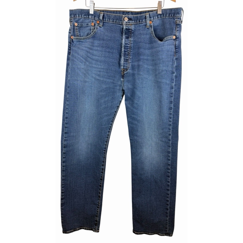 Levi's 501 Classic Button Fly Men's 40X30 Distressed Denim Blue Jeans Stretch